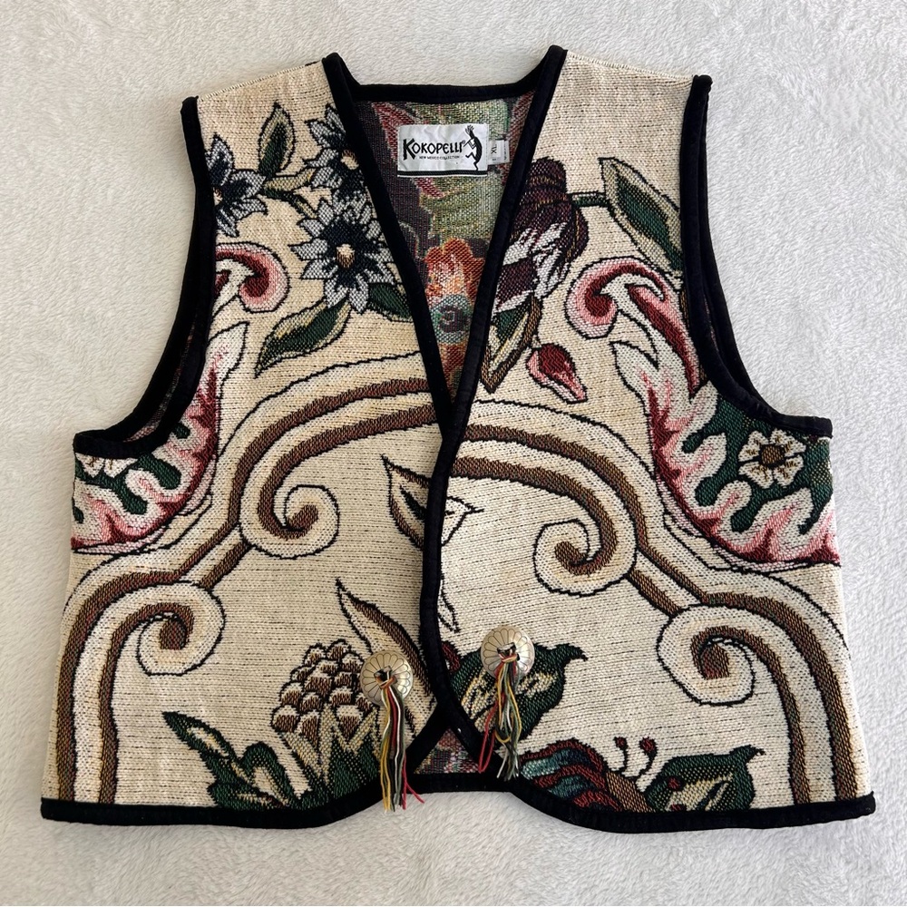Kokopelli Women's Vest Size XL Beige Floral Southwestern Knit Y2K Vintage
